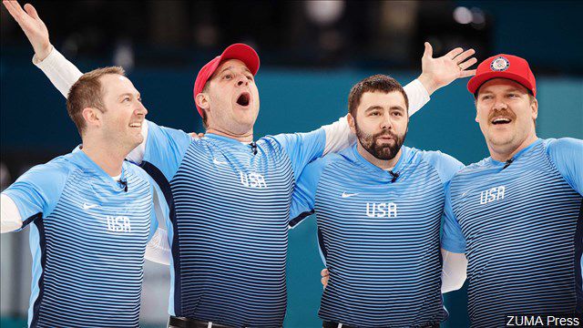 Team USA celebrates after winning the Men's Curling Final of the 2018 Winter Olympics
